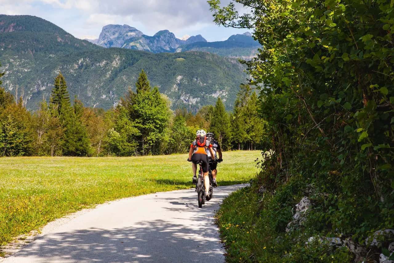 Cycling on countryside track in Bohinj