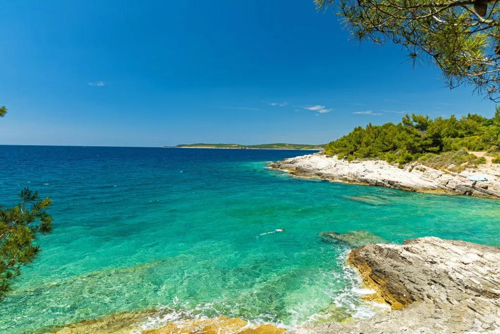 kustlinje i nationalparken Kamenjak i Kroatien